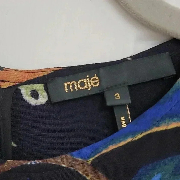 MAJE Rimbaud Baroque Print Mini Dress Navy Blue Floral - Picture 6 of 10